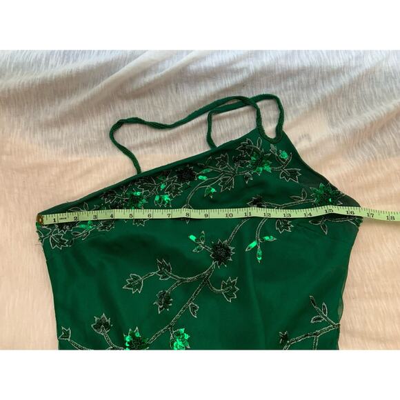 SCALA Vintage Green Silk Embellished Beaded Gown Dress Y2k Fairy Mermaid M Gown - Picture 3 of 4